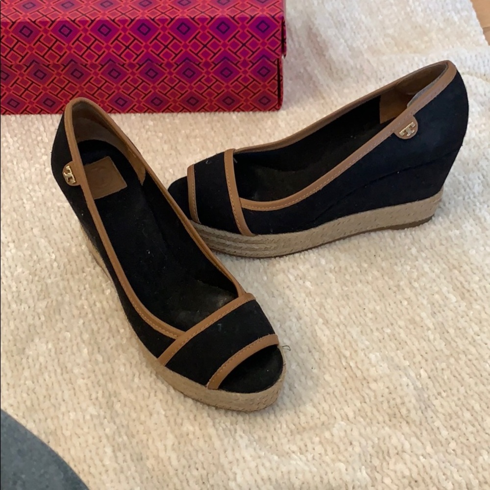 Tory Burch Espadrille black wedge size 6